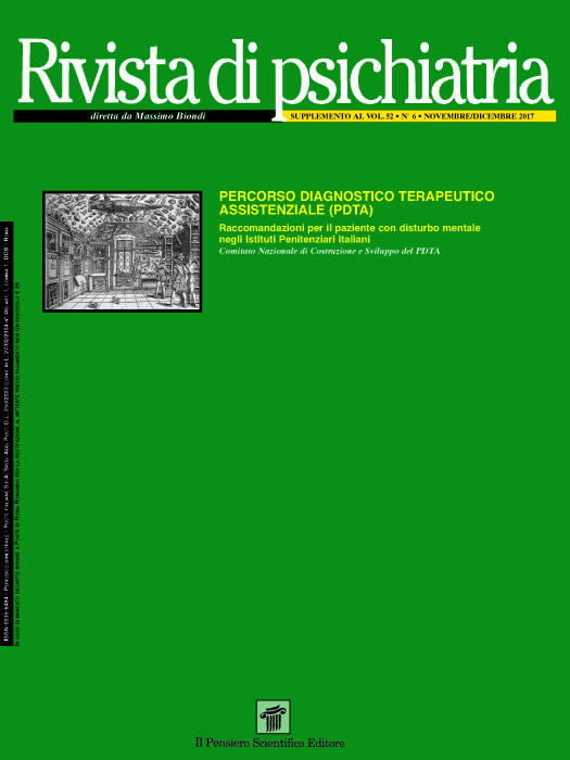 2017 Vol. 52 Suppl. 1 al N. 6 Novembre-DicembrePercorso Diagnostico Terapeutico Assistenziale (PDTA) Raccomandazioni per il paziente con disturbo mentale negli Istituti Penitenziari italiani