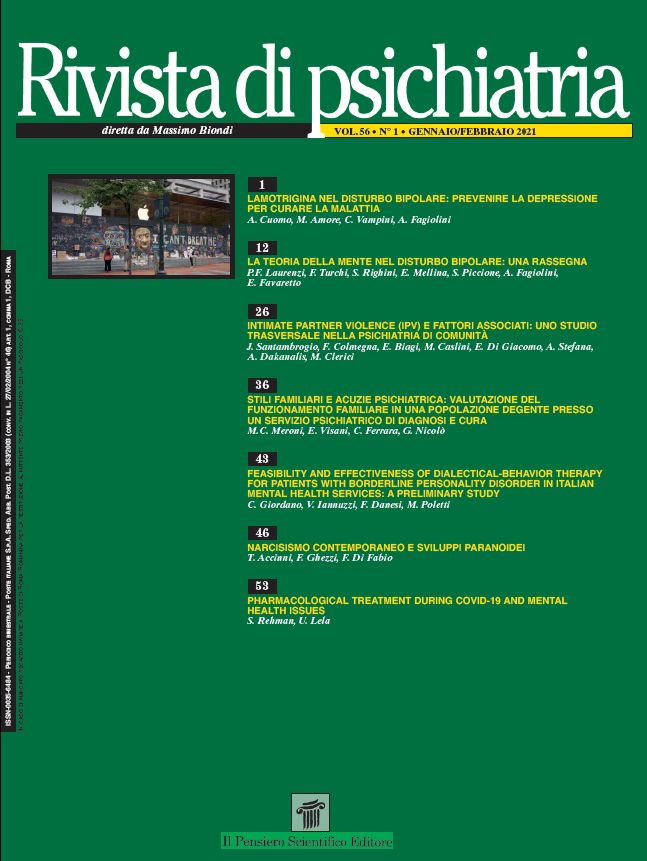 Pharmacological Treatment During Covid 19 And Mental Health Issues Rivista Di Psichiatria